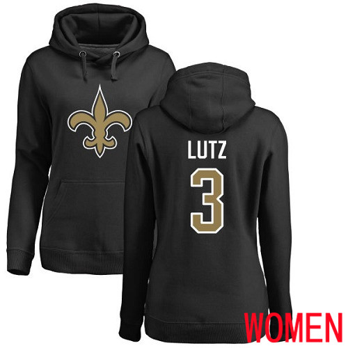 New Orleans Saints Black Women Wil Lutz Name and Number Logo NFL Football 3 Pullover Hoodie Sweatshirts